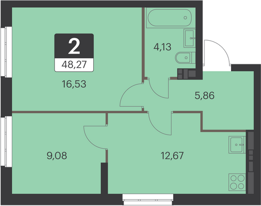 48,3 м², 2-комн. квартира, 8 этаж