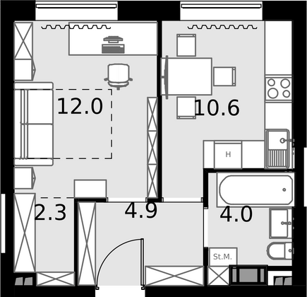 33,8 м², 1-комн. квартира, 6/28 этаж