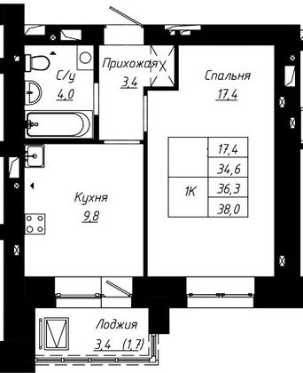 Продажа 1-комнатной квартиры 36,3 м², 16/16 этаж