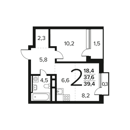 Продажа 2-комнатной квартиры 39,4 м², 6/12 этаж