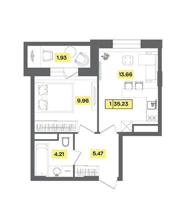 Продажа 2-комнатной квартиры 35,2 м², 3 этаж