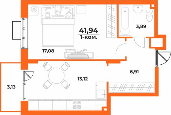 Продажа 1-комнатной квартиры 41,9 м², 4/10 этаж