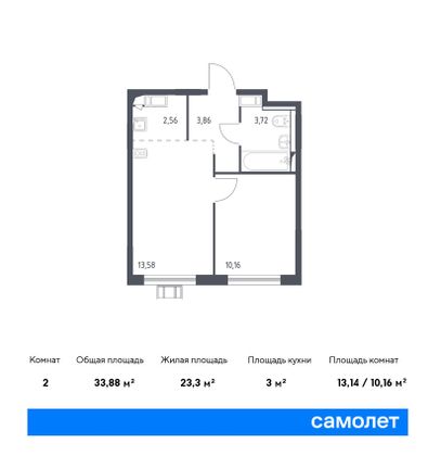 Продажа 2-комнатной квартиры 33,9 м², 16/17 этаж