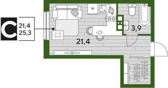 Продажа квартиры-студии 25,3 м², 3/19 этаж