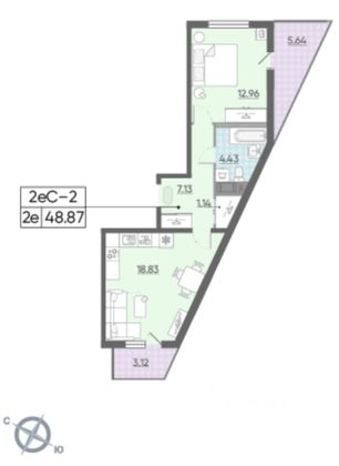 Продажа 2-комнатной квартиры 46,8 м², 6/15 этаж