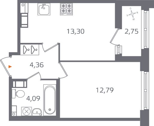 Продажа 1-комнатной квартиры 35,9 м², 11/17 этаж