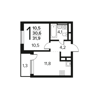 31,9 м², 1-комн. квартира, 2/11 этаж