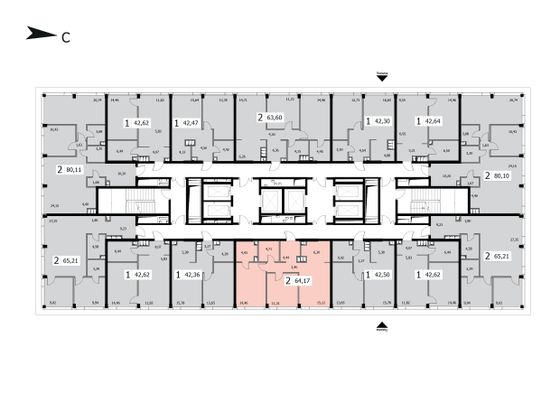 64,2 м², 2-комн. квартира, 50/55 этаж