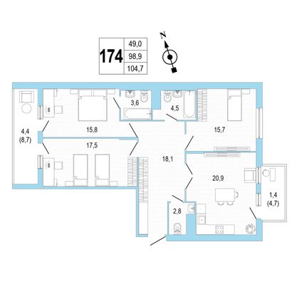 Продажа 3-комнатной квартиры 105 м², 6/8 этаж