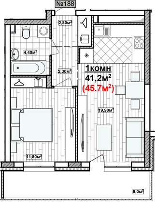 Продажа 1-комнатной квартиры 45,7 м², 15/19 этаж