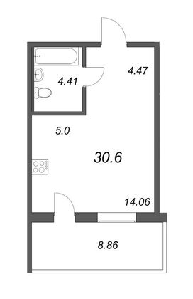Продажа квартиры-студии 30,6 м², 1/5 этаж
