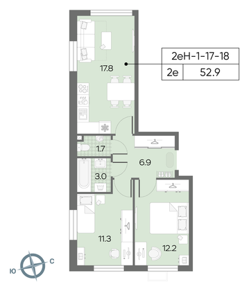 Продажа 2-комнатной квартиры 52,9 м², 18/24 этаж