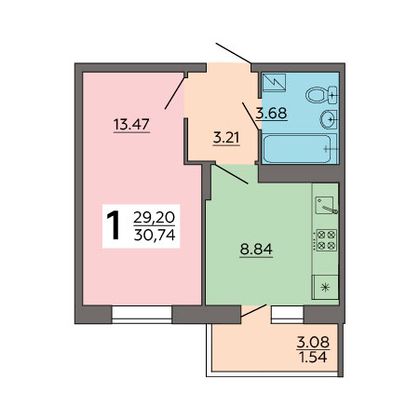 Продажа 1-комнатной квартиры 30,7 м², 17/18 этаж