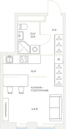 Продажа квартиры-студии 29 м², 9/23 этаж