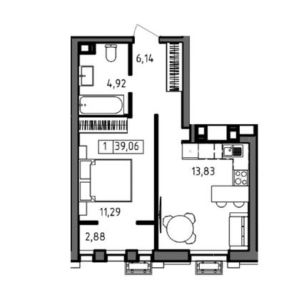 Продажа 1-комнатной квартиры 39,1 м², 2/23 этаж