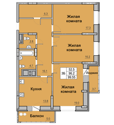 Продажа 3-комнатной квартиры 99,6 м², 12/16 этаж