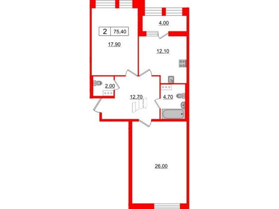 Продажа 2-комнатной квартиры 75,4 м², 9/10 этаж
