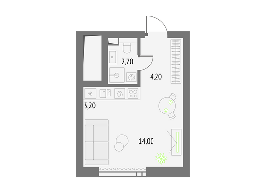 Продажа квартиры-студии 24,1 м², 43/55 этаж