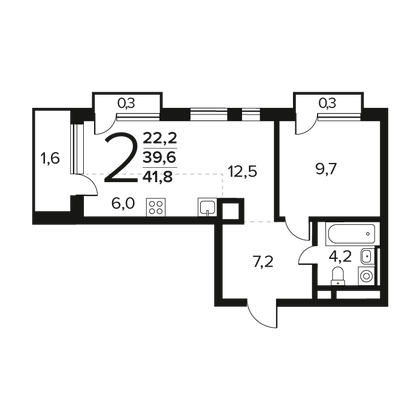 Продажа 2-комнатной квартиры 41,9 м², 8/12 этаж