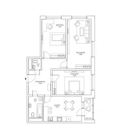 Продажа 3-комнатной квартиры 88,8 м², 24/25 этаж