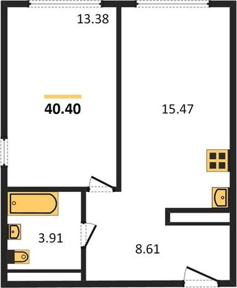 Продажа 1-комнатной квартиры 40,4 м², 18/27 этаж