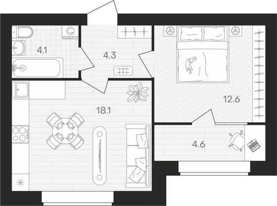 Продажа 1-комнатной квартиры 43,7 м², 9/10 этаж