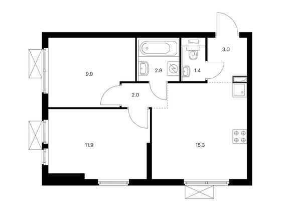 Продажа 2-комнатной квартиры 46,4 м², 4/33 этаж