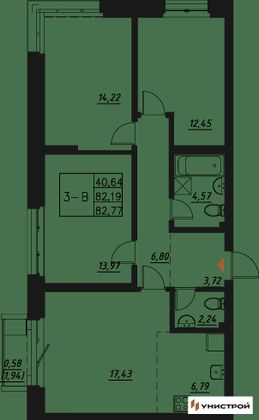 82,8 м², 3-комн. квартира, 14/20 этаж