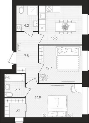 Продажа 2-комнатной квартиры 59,8 м², 5/10 этаж