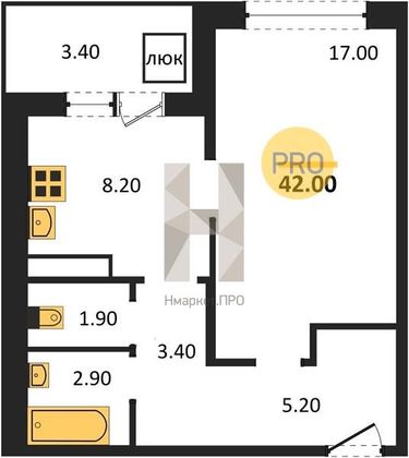 Продажа 1-комнатной квартиры 42 м², 17/17 этаж