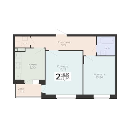 Продажа 2-комнатной квартиры 47,6 м², 9/18 этаж