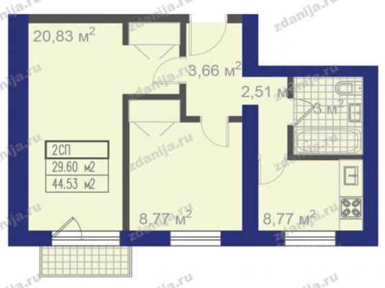 Продажа 2-комнатной квартиры 44,6 м², 8/12 этаж