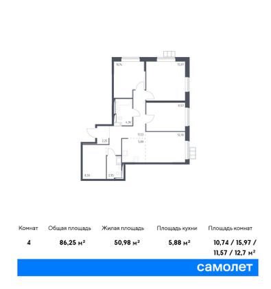 86,3 м², 3-комн. квартира, 5/15 этаж