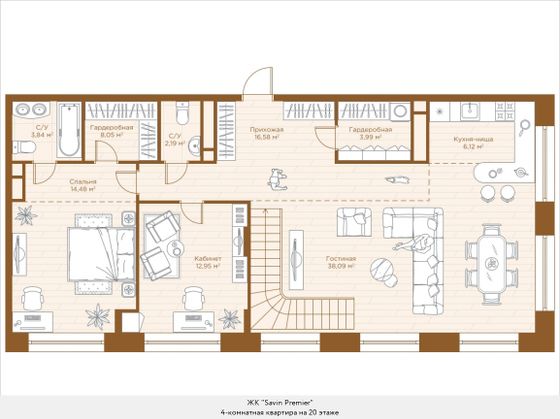 179,7 м², 4-комн. квартира, 20/28 этаж