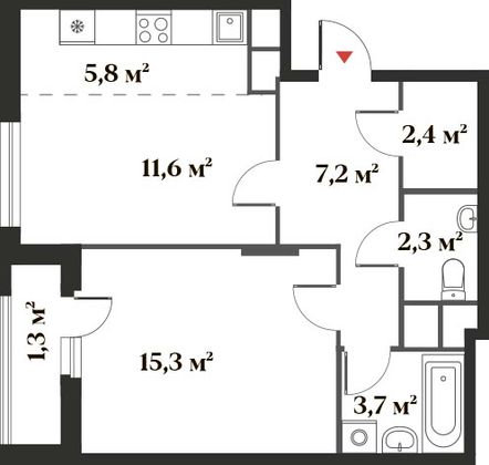 49,4 м², 2-комн. квартира, 4/6 этаж