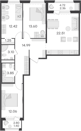 87,5 м², 3-комн. квартира, 10/15 этаж