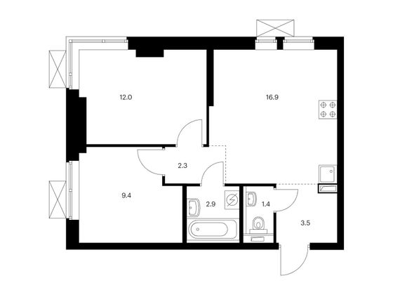 Продажа 2-комнатной квартиры 48,4 м², 20/33 этаж