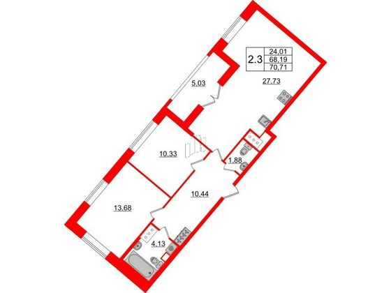 Продажа 2-комнатной квартиры 68,2 м², 17/18 этаж