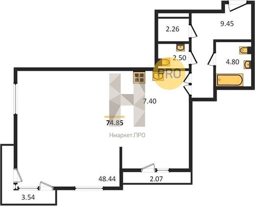 Продажа 2-комнатной квартиры 74,8 м², 4/25 этаж