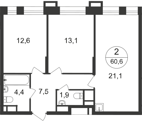 Продажа 2-комнатной квартиры 60,6 м², 7/20 этаж