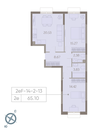 Продажа 2-комнатной квартиры 65,1 м², 2/23 этаж