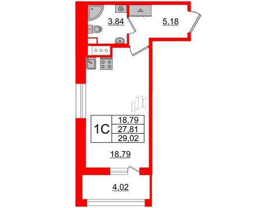 Продажа квартиры-студии 27,8 м², 2/12 этаж