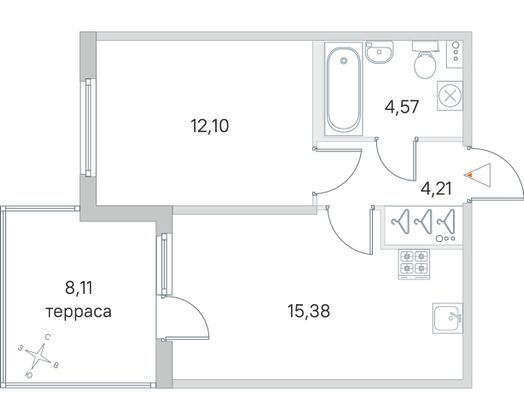 Продажа 1-комнатной квартиры 38,7 м², 1/4 этаж
