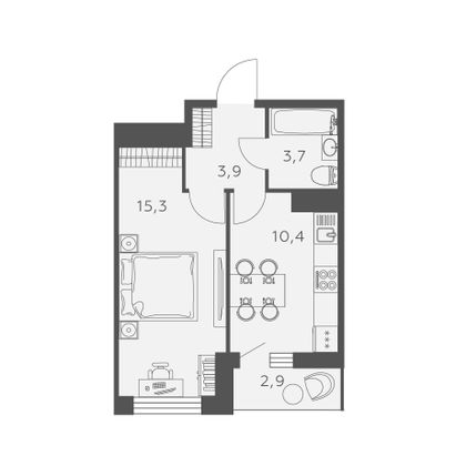 34,8 м², 1-комн. квартира, 13/24 этаж