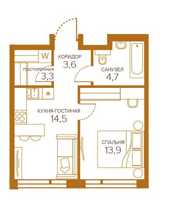 40 м², 1-комн. квартира, 5/13 этаж