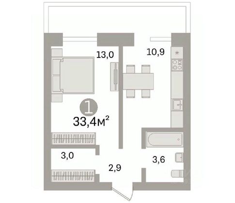 Продажа 1-комнатной квартиры 33,4 м², 7/20 этаж