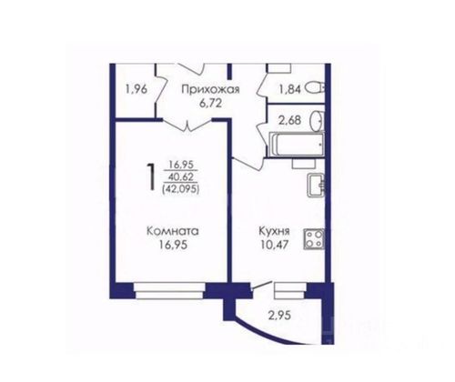 Продажа 1-комнатной квартиры 42,1 м², 8/9 этаж