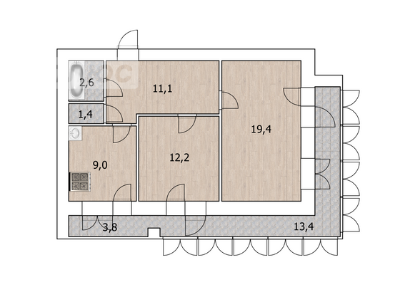 Продажа 1-комнатной квартиры 32,8 м², 1/5 этаж