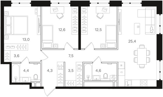 91,4 м², 3-комн. квартира, 13/24 этаж