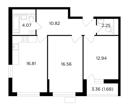 Продажа 2-комнатной квартиры 65,1 м², 6/12 этаж